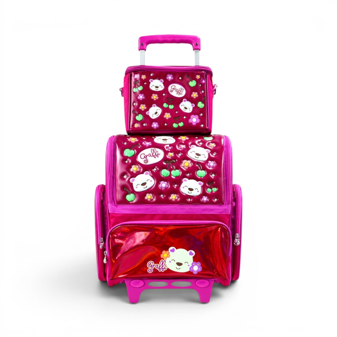 GRAFFI Cherry and Bear 16 Inch Trolley w/ Lunch Kit